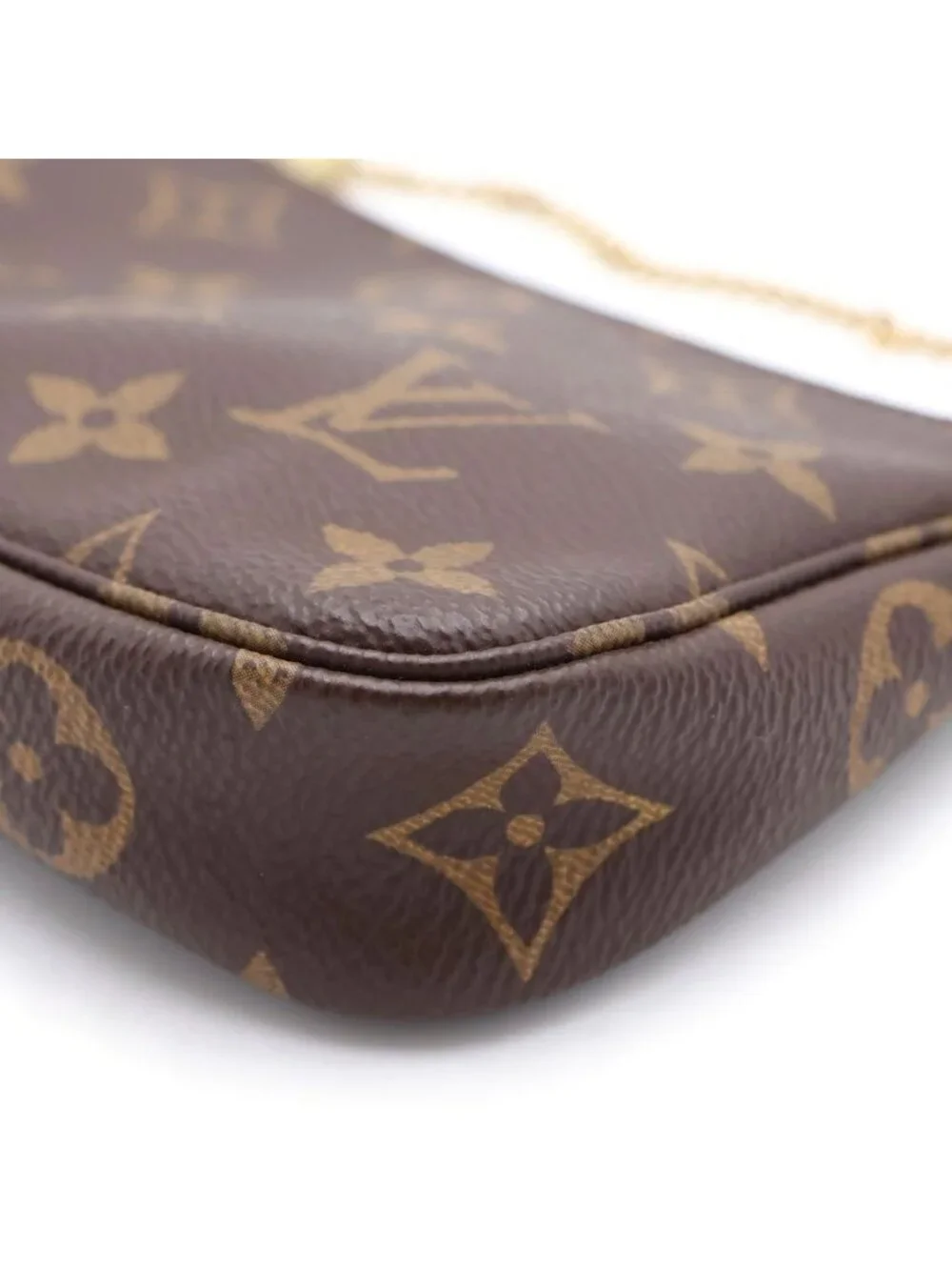 Louis Vuitton Monogram Mini Pochette Mini Handbag Pouch Brown Gold